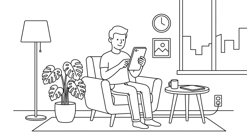 Black-and-white line illustration: a minimal Notion-style scene representing essential android tips and tricks every user should know.