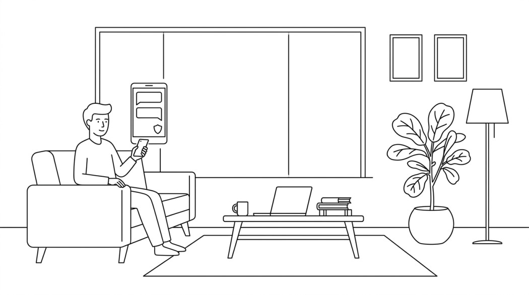 Black-and-white line illustration: a minimal Notion-style scene representing best anonymous chat apps for android (moderated).