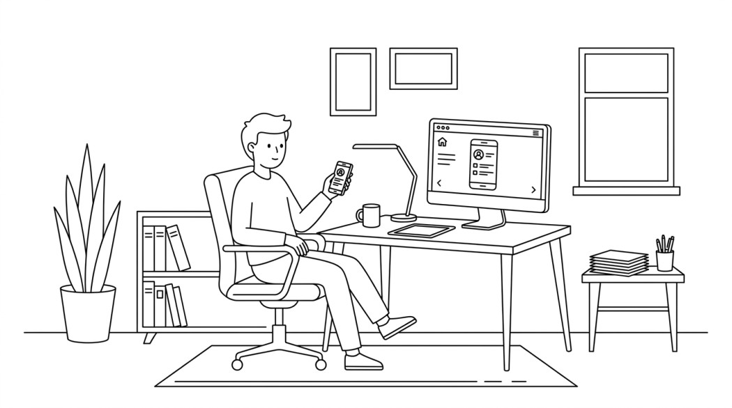 Black-and-white line illustration: a minimal Notion-style scene representing anymiro review: a closer look at one of the better free screen.