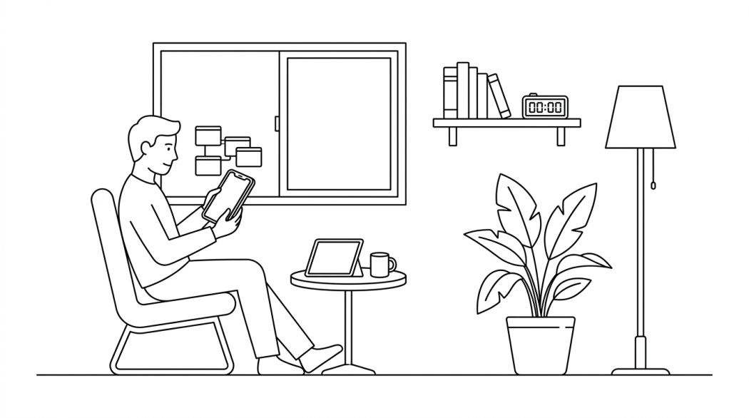 Black-and-white line illustration: a minimal Notion-style scene representing do you still need an app killer? (the honest answer for android 14 and 15).