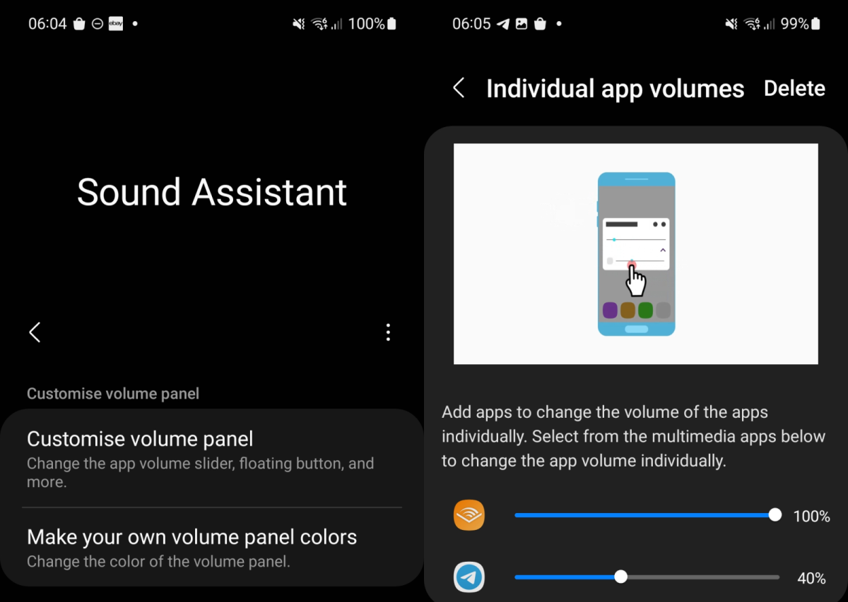 App-specific volume control screenshot