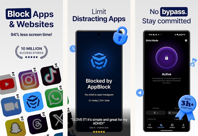 AppBlock screenshots on Android