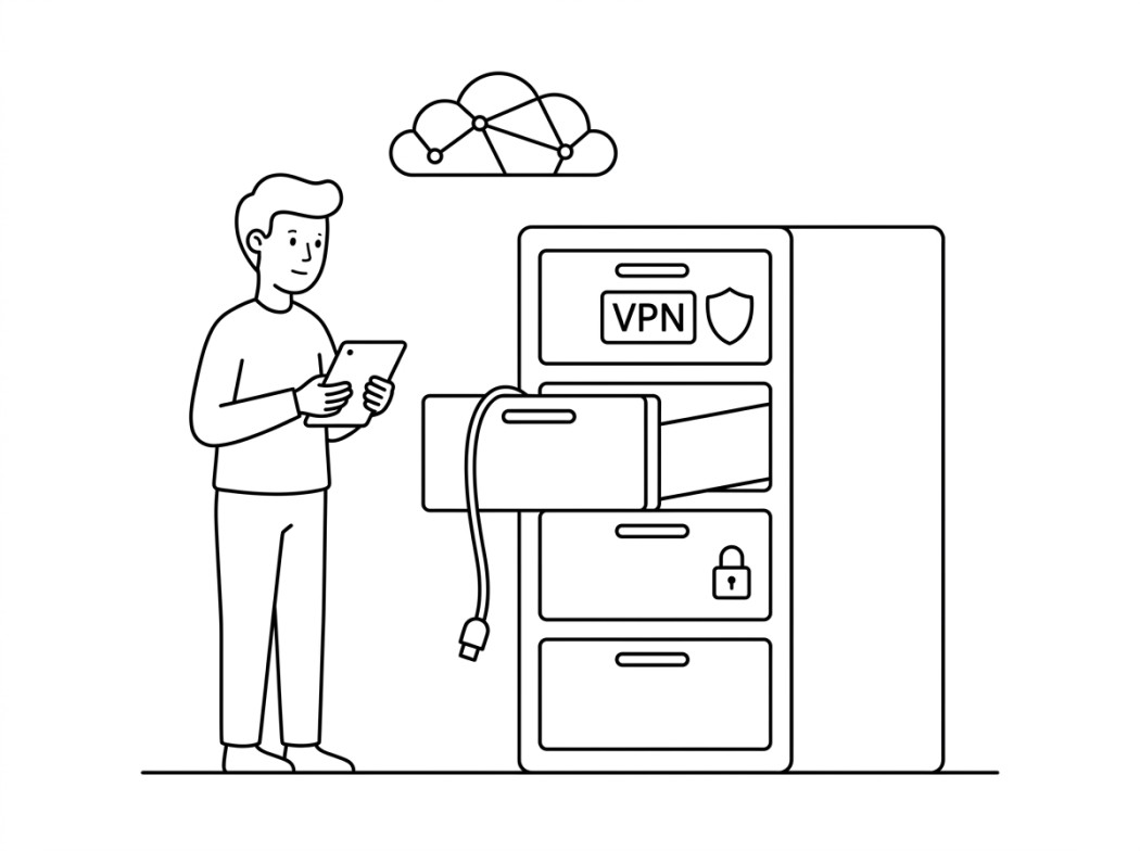 Black and white line illustration representing what the shutdown says about the vpn industry.