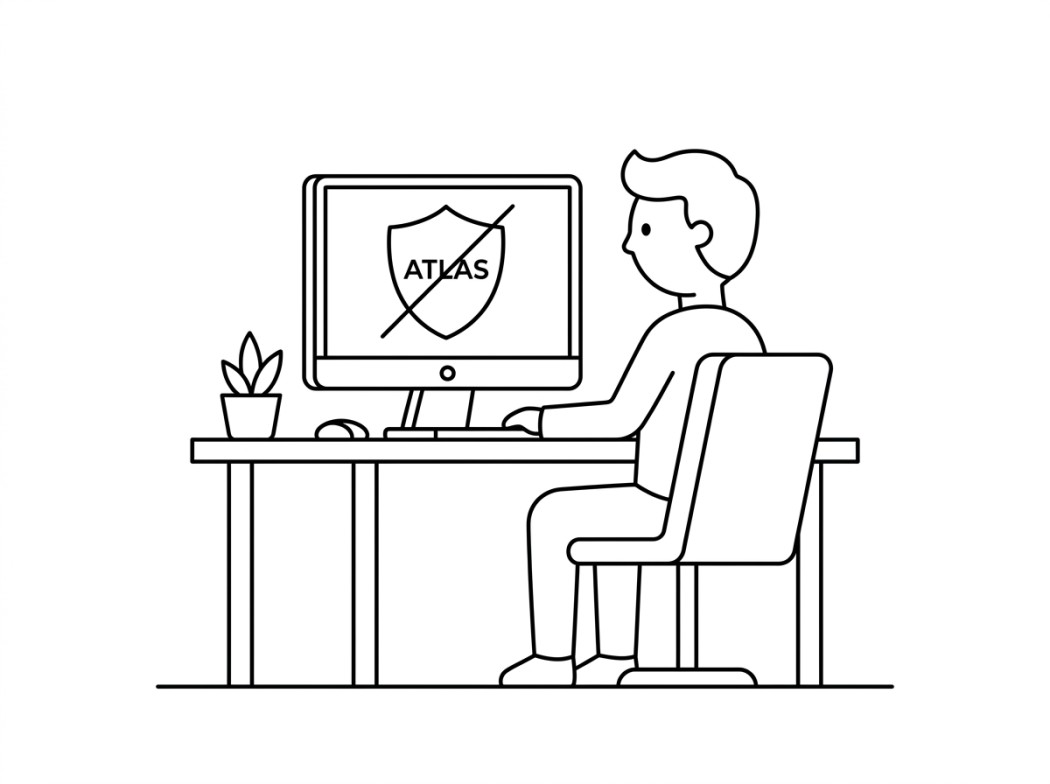 Black and white line illustration representing what happened to atlas vpn.