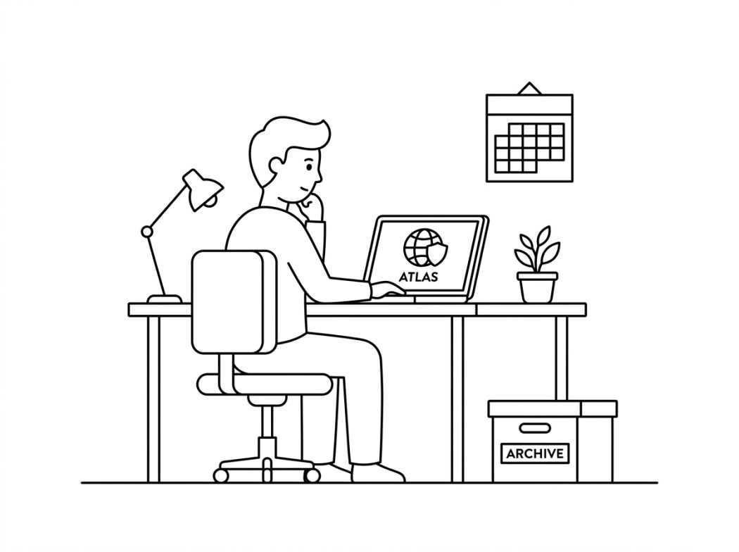 Black and white line illustration representing what atlas vpn was, while it lasted.