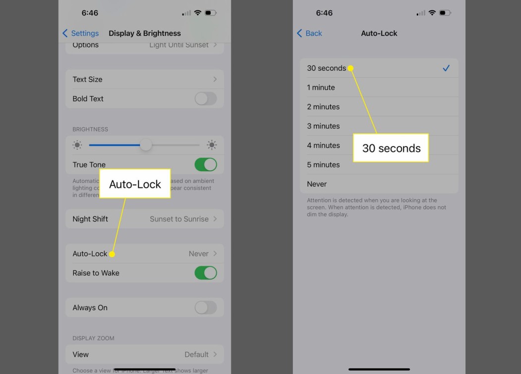 Auto-lock under 30 seconds screenshot