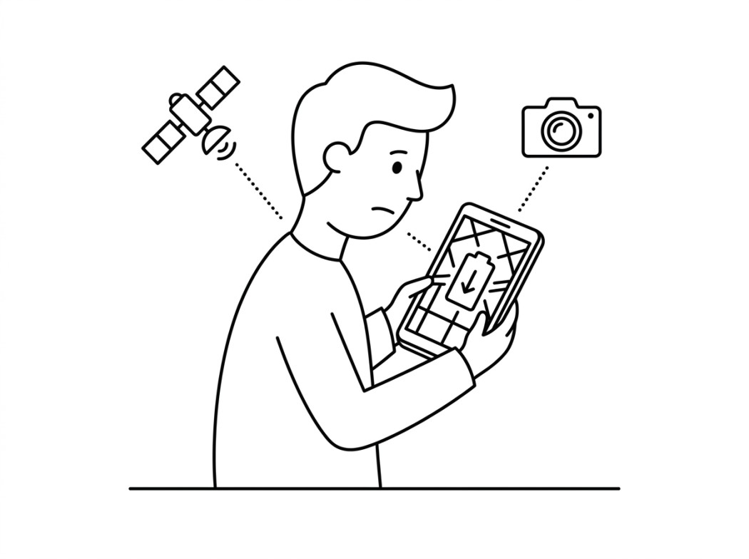 Black and white line illustration representing why pokemon go drains your battery so fast.