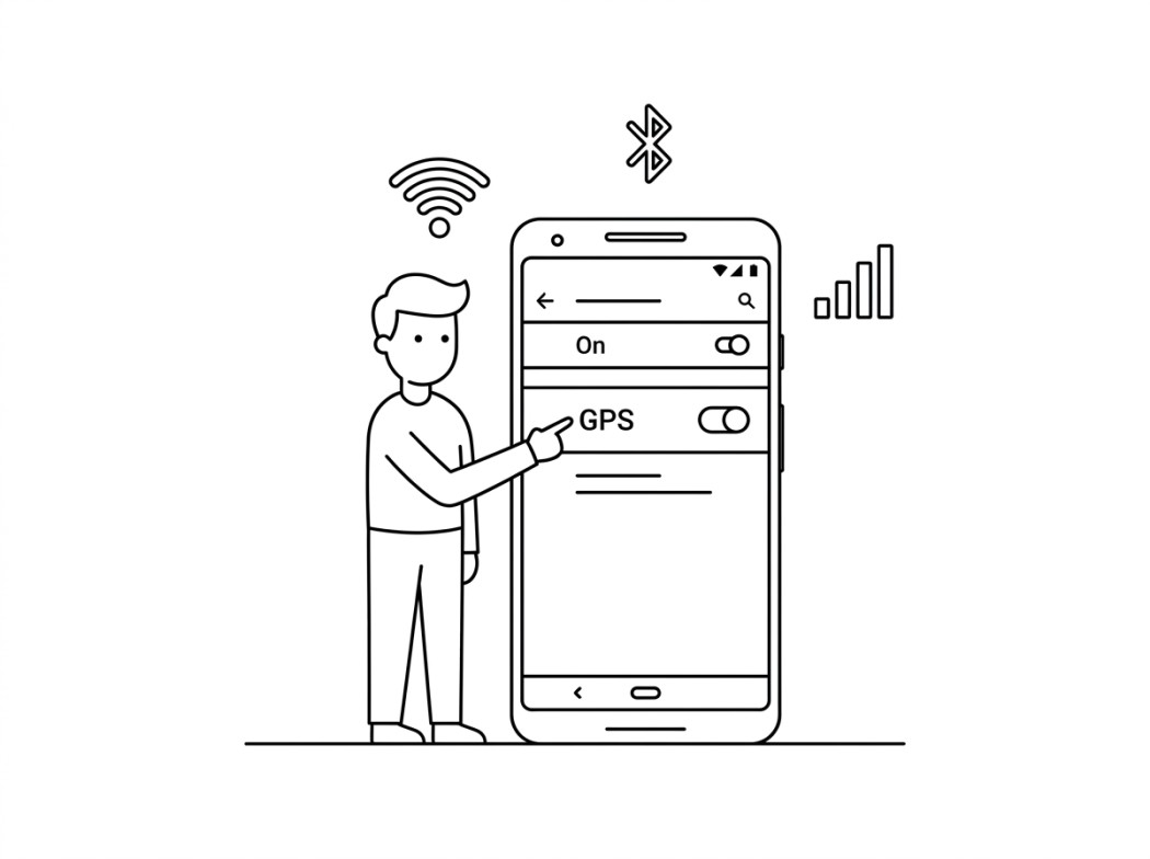 Black and white line illustration representing network and connectivity settings.