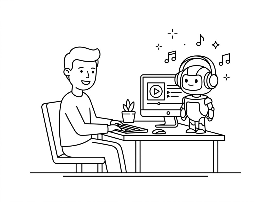 Black and white line illustration representing jockie music, the strongest surviving bot.