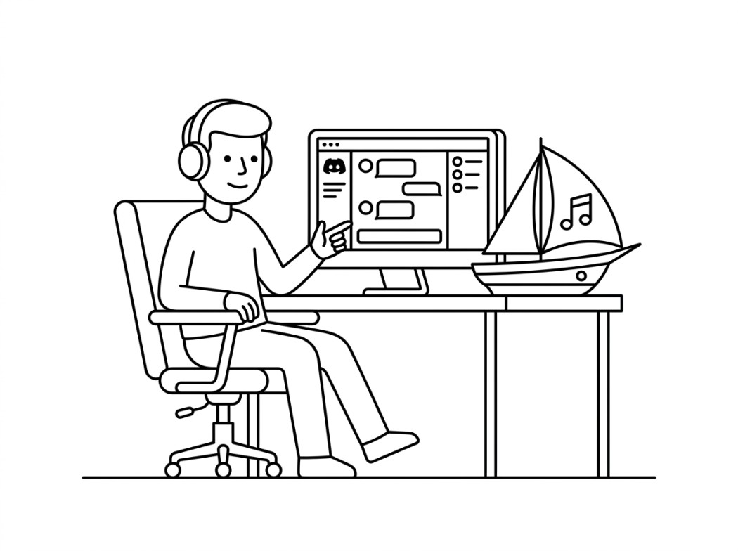 Black and white line illustration representing fredboat, the open-source backup.
