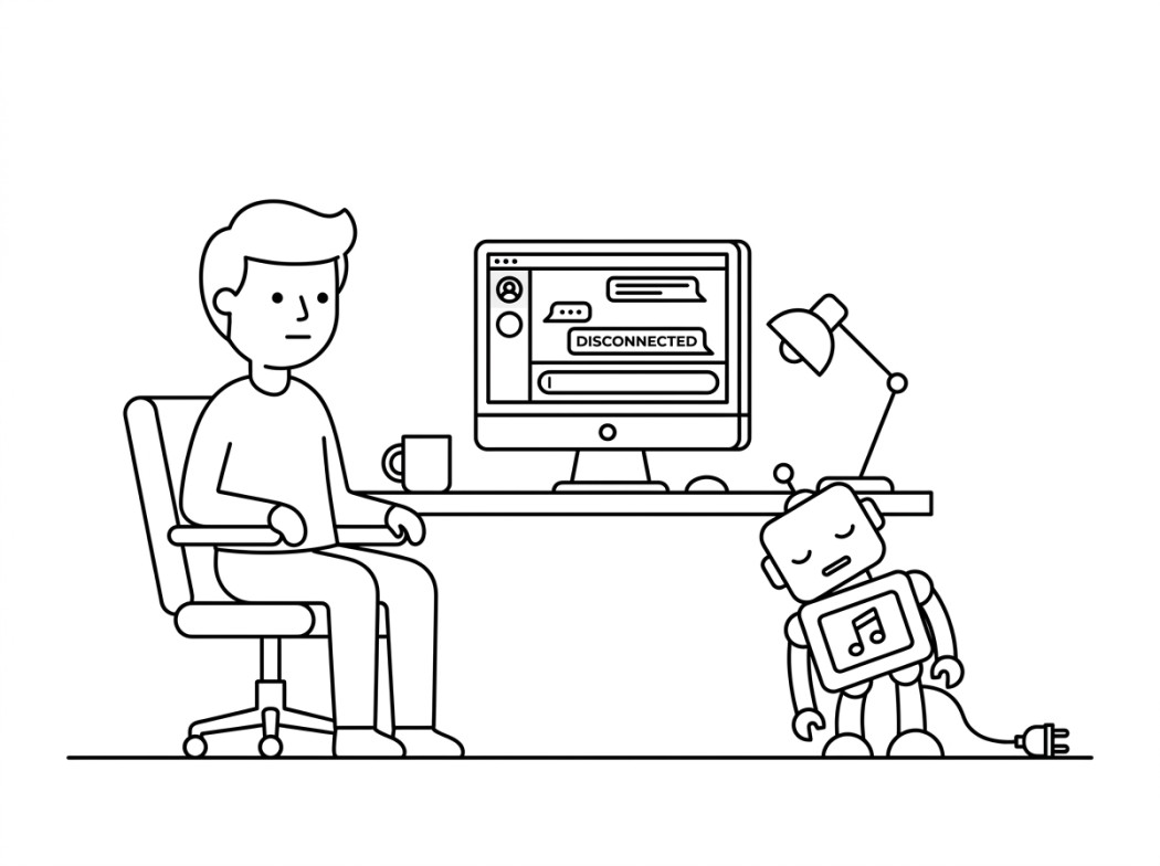 Black and white line illustration representing why the old bots disappeared.