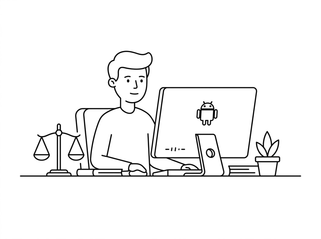 Black and white line illustration representing is bluestacks legal?.