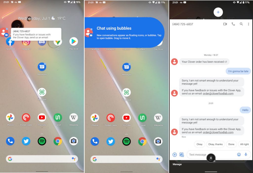 Bubble notifications for messaging apps screenshot