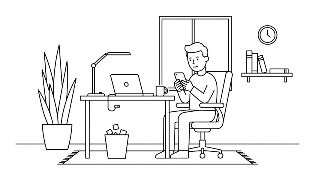 Black-and-white line illustration: a minimal Notion-style scene representing 10 best cache cleaning apps for android (and what to skip).