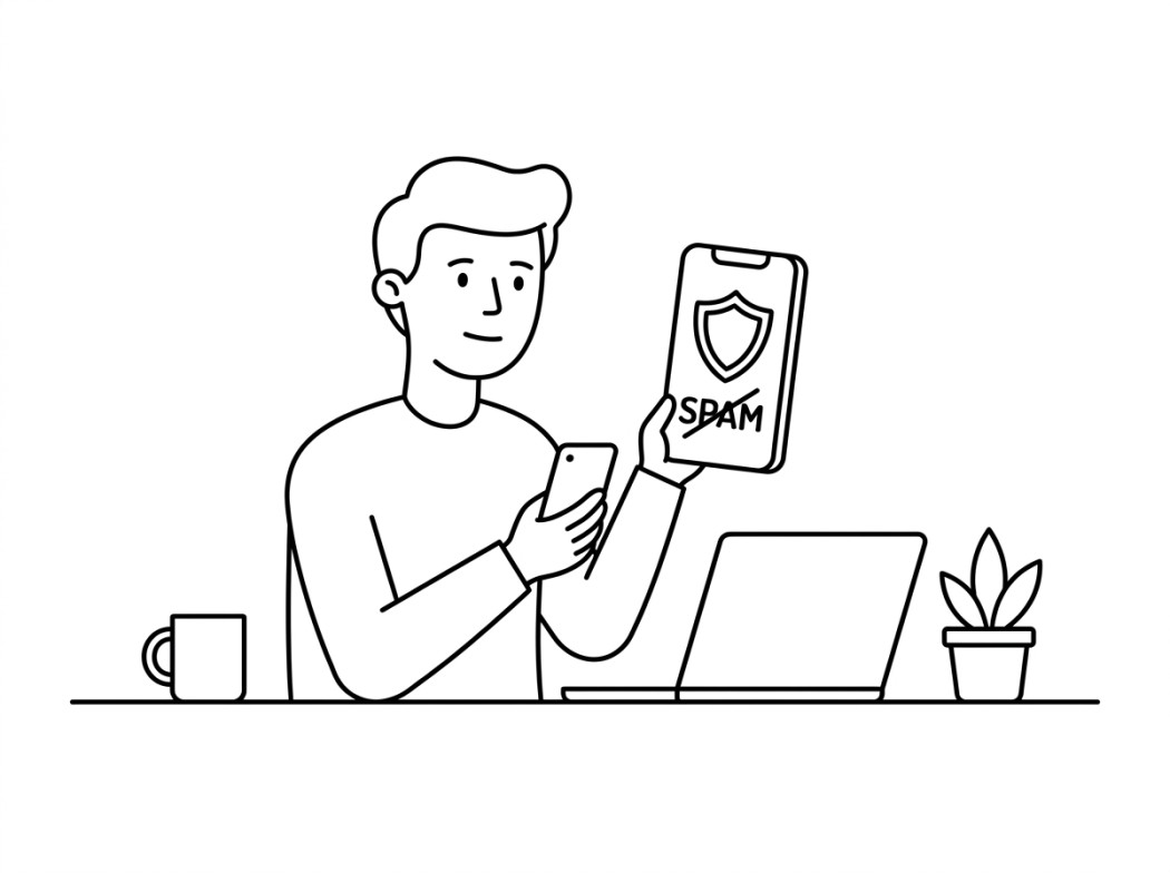 Black and white line illustration representing what changed in spam blocking.