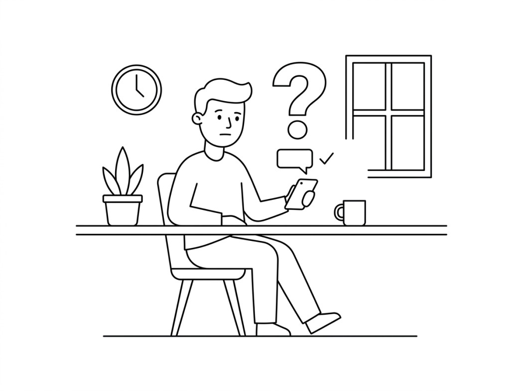 Black and white line illustration representing why whatsapp keeps you guessing.