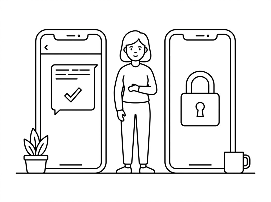 Black and white line illustration representing a block is not the same as a ban.