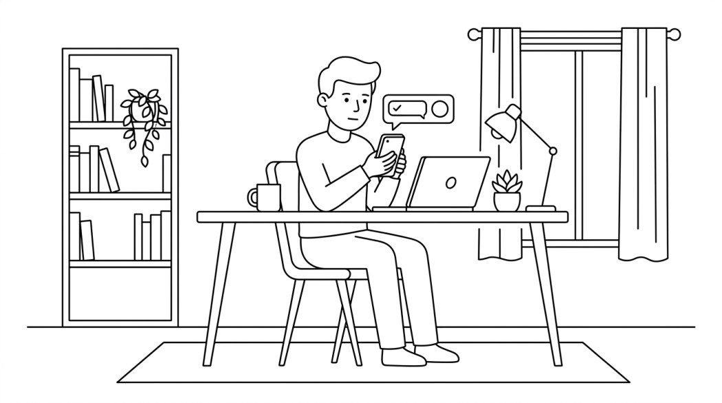 Black-and-white line illustration: a minimal Notion-style scene representing how to tell if someone blocked you on whatsapp.