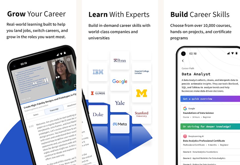 Coursera screenshots on Android