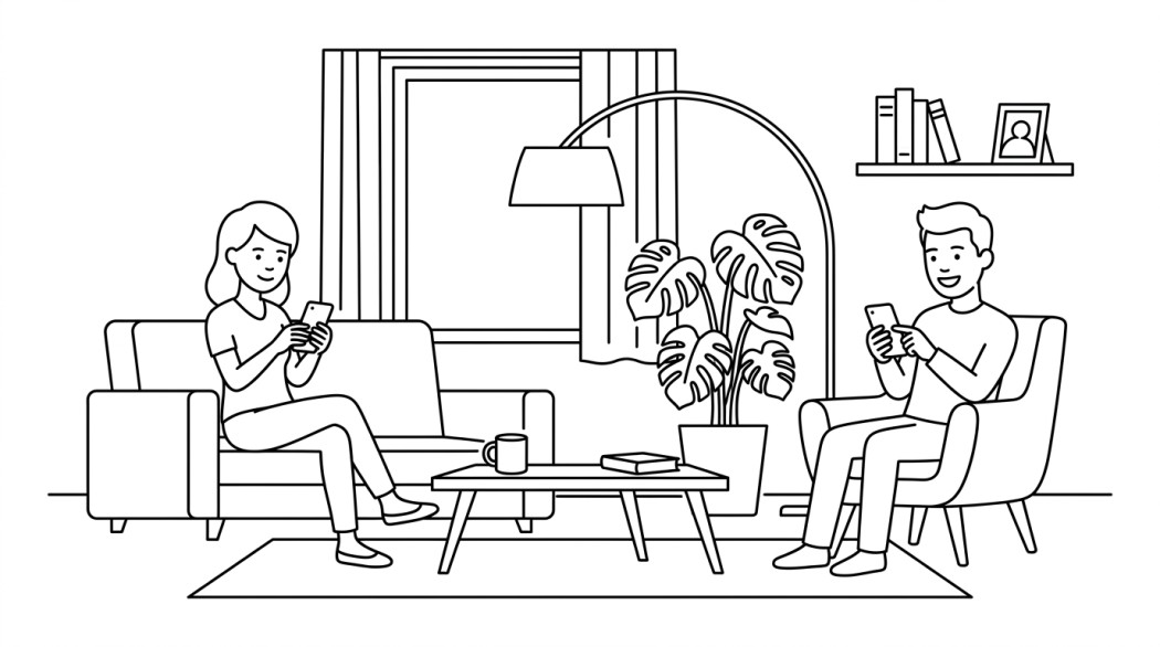Black-and-white line illustration: a minimal Notion-style scene representing best dating apps worth using.