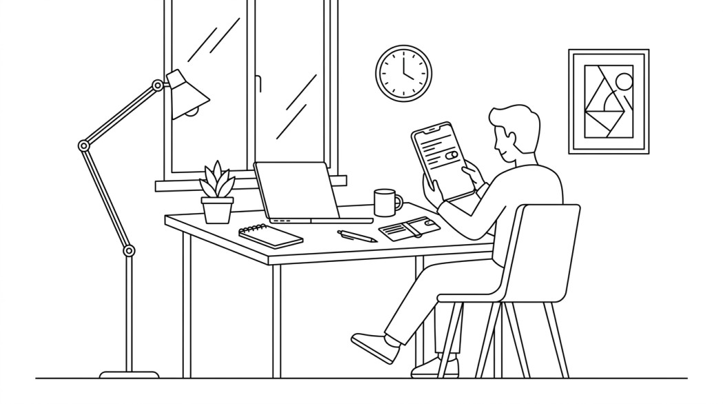 Black-and-white line illustration: a minimal Notion-style scene representing how to disable or remove samsung pay (samsung wallet).