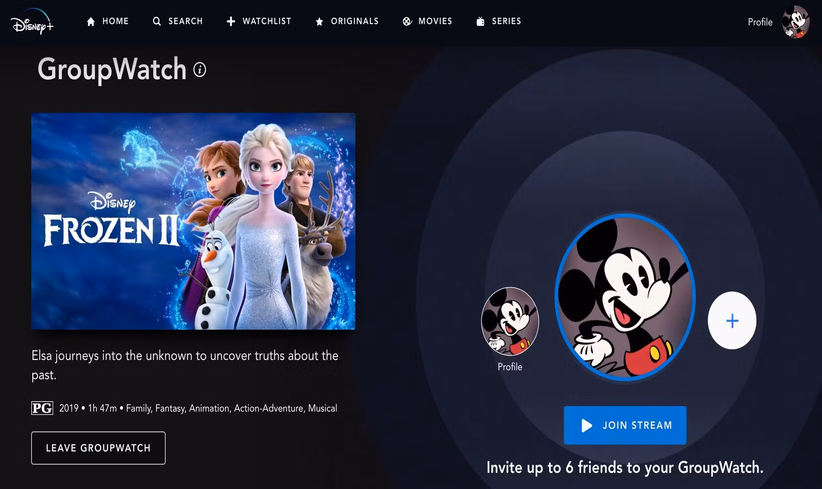 Disney+ GroupWatch screenshot