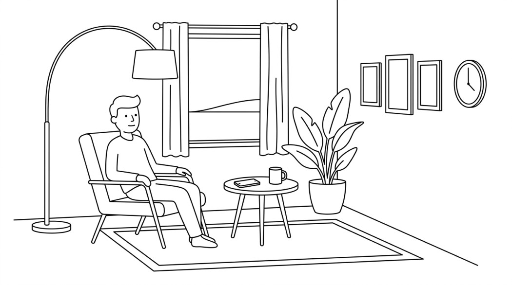 Black-and-white line illustration: a minimal Notion-style scene representing how to use do not disturb on android the right way.