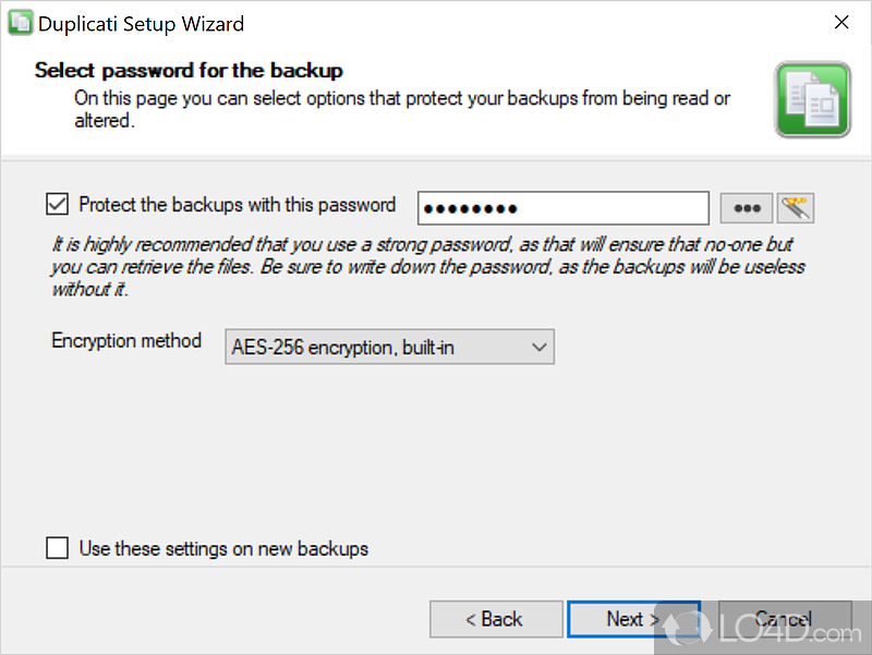 Encrypted backups screenshot
