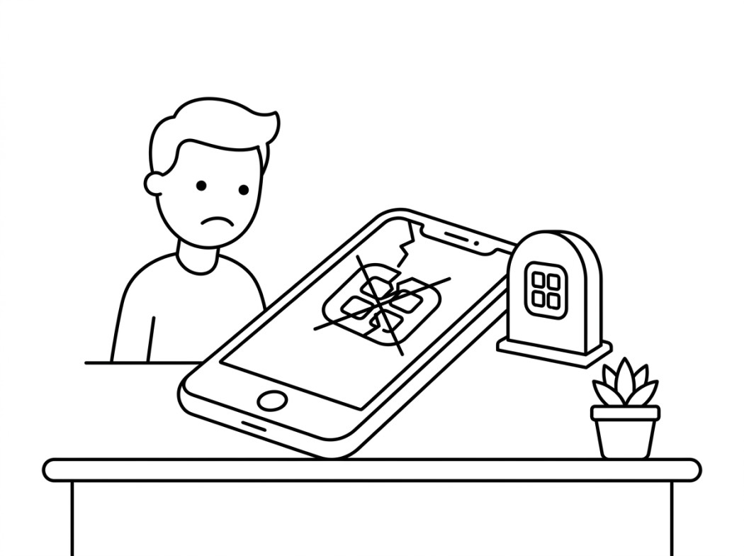 Black and white line illustration representing third-party clients that no longer exist.