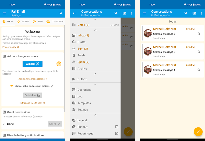 FairEmail screenshots on Android