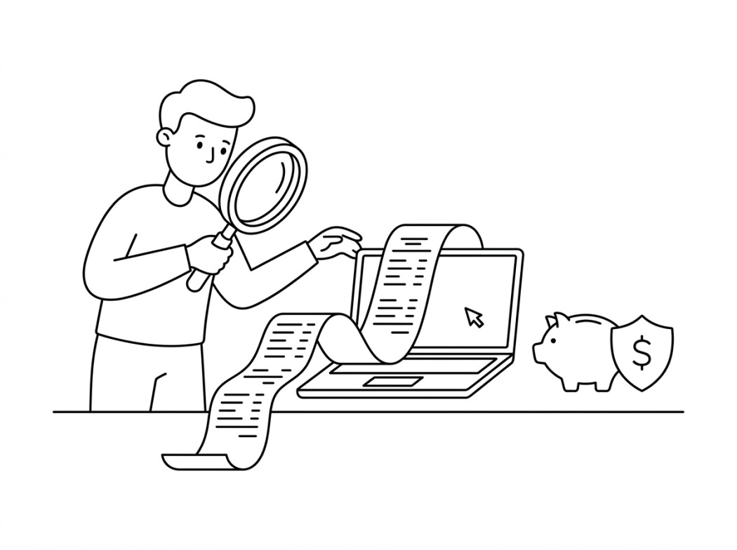 Black and white line illustration representing what you really pay.