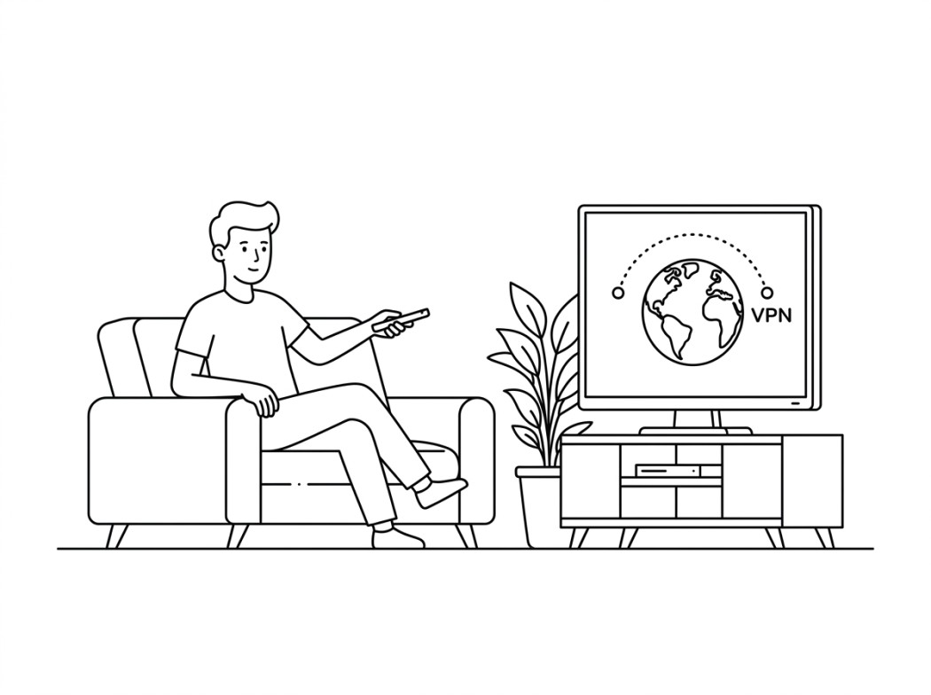 Black and white line illustration representing streaming and geo-shifting.