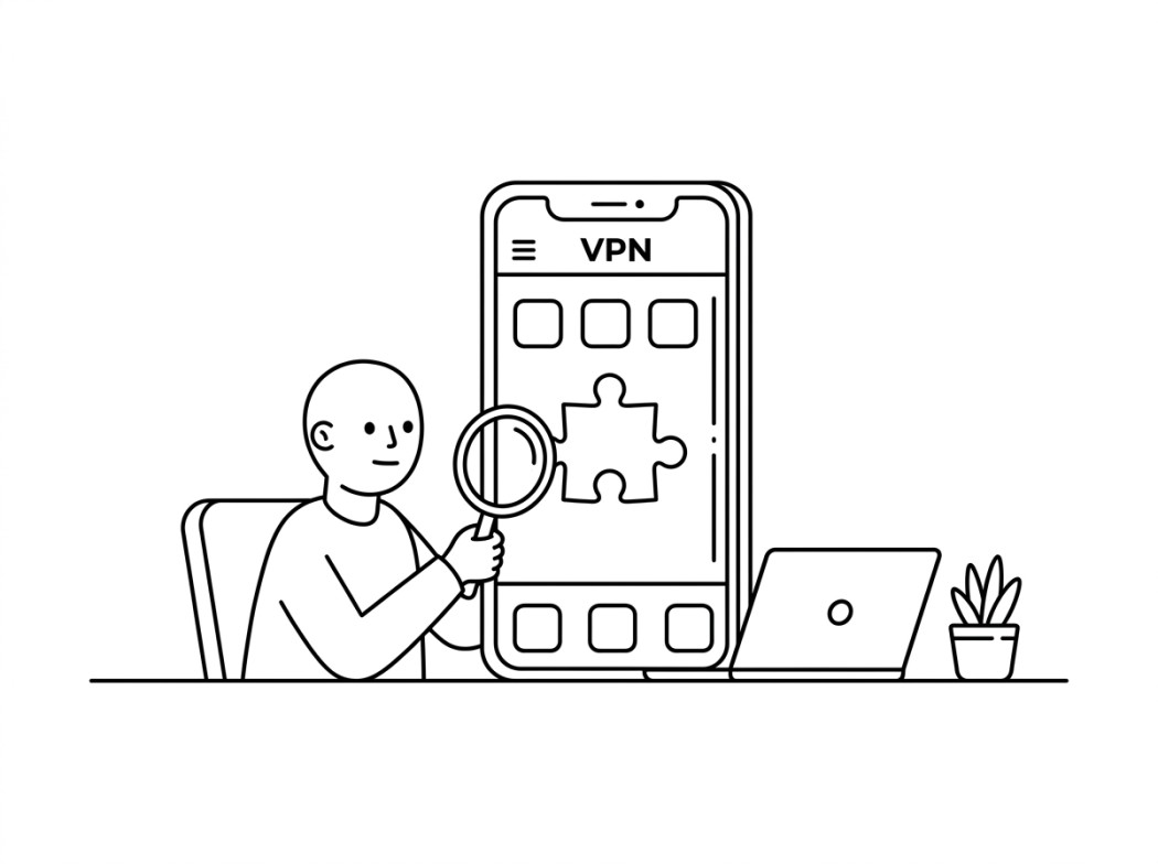 Black and white line illustration representing the apps and what is missing.