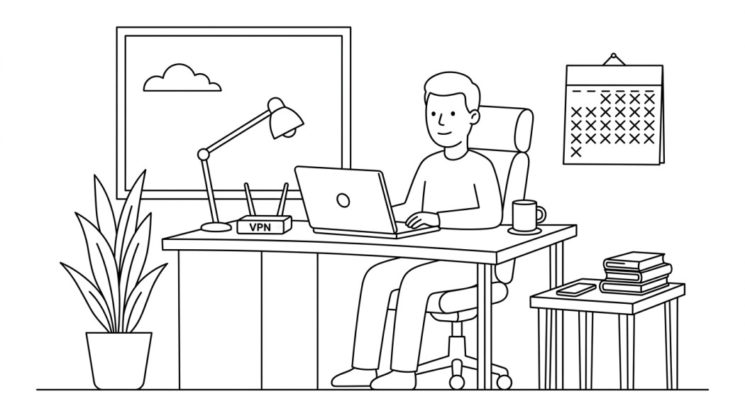 Black and white line illustration of a shield over a phone, representing the FastVPN by Namecheap review.