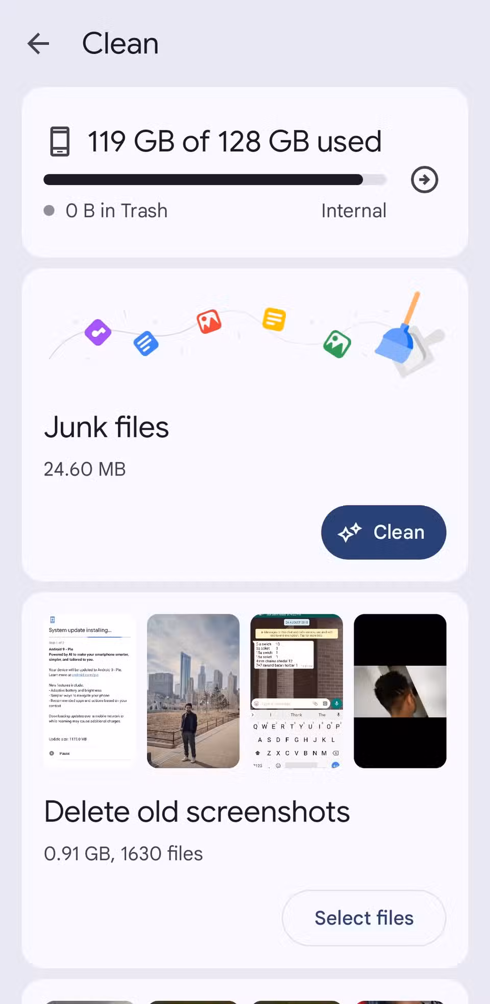 Files by Google clean tab screenshot