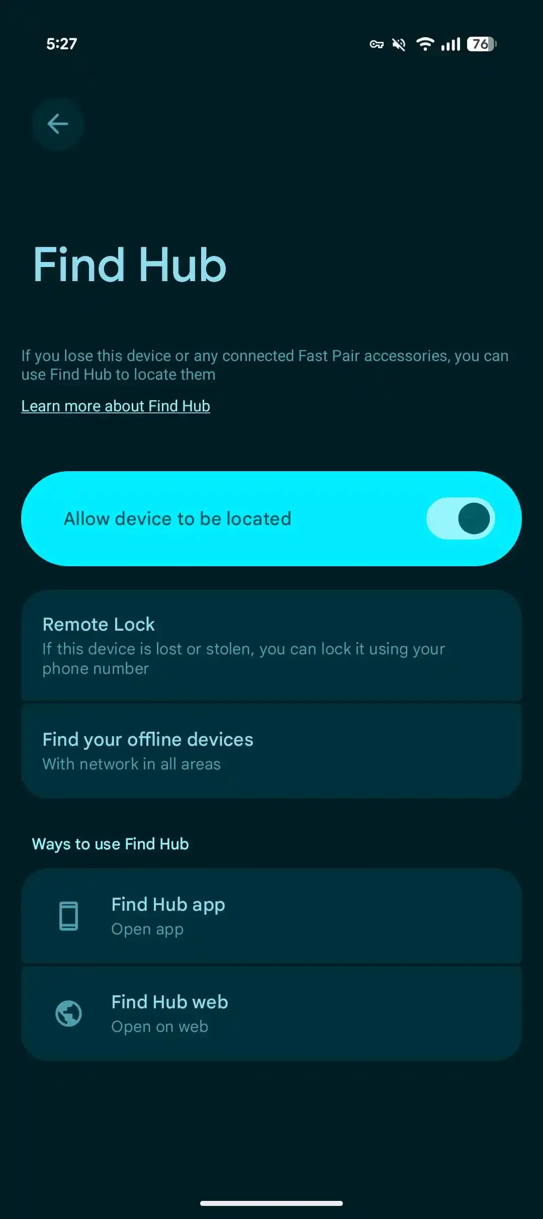 Find Hub setup screenshot