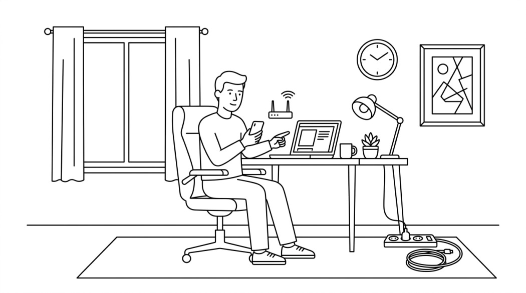 Black-and-white line illustration: a minimal Notion-style scene representing 4 fixes for android phone not receiving or making calls.