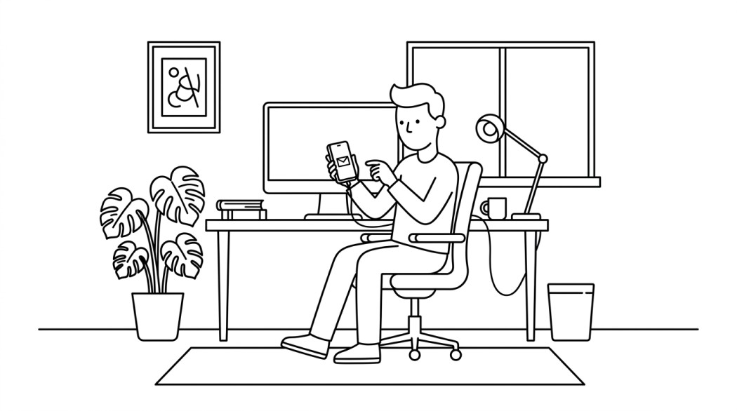 Black-and-white line illustration: a minimal Notion-style scene representing 4 ways to fix the gmail app keeps crashing on android.