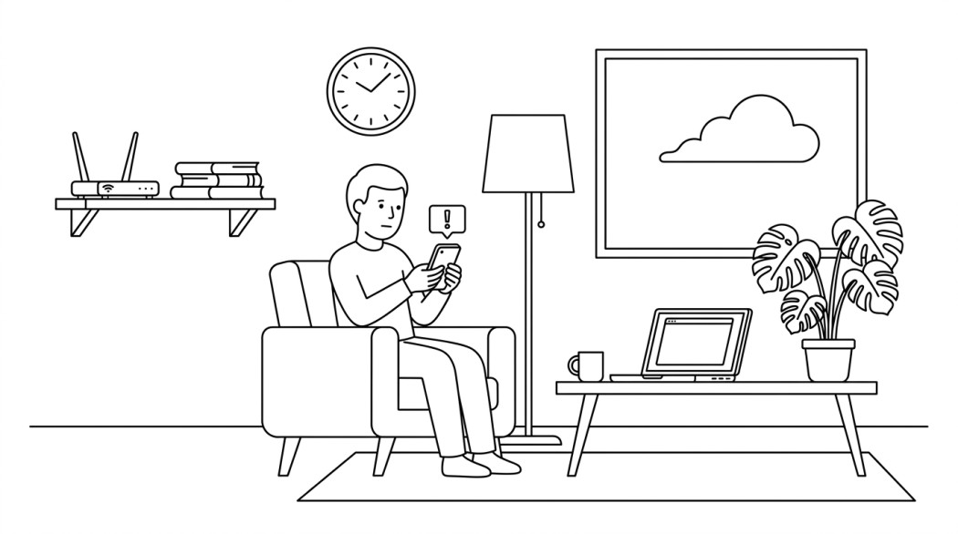 Black-and-white line illustration: a minimal Notion-style scene representing fix: snapchat connection error and login failed (step-by-step).
