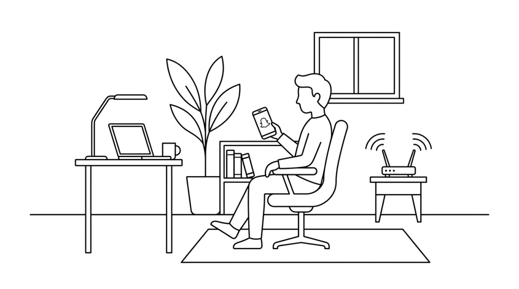 Black-and-white line illustration: a minimal Notion-style scene representing snapchat not working on android: how to fix it fast.