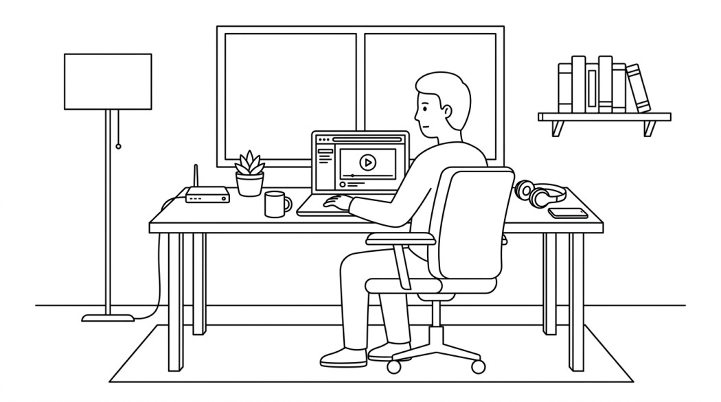 Black-and-white line illustration: a minimal Notion-style scene representing how to fix the spotify web player when it will not play.