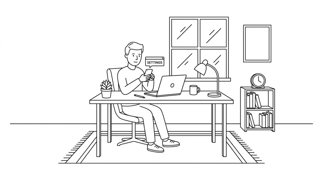 Black-and-white line illustration: a minimal Notion-style scene representing fix unfortunately settings has stopped on android.