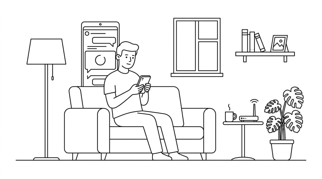 Black-and-white line illustration: a minimal Notion-style scene representing how to fix youtube comments not loading on android.