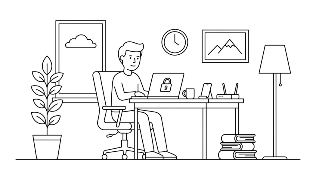 Black-and-white line illustration: a minimal Notion-style scene representing what free proxy sites actually cost you, and safer alternatives.