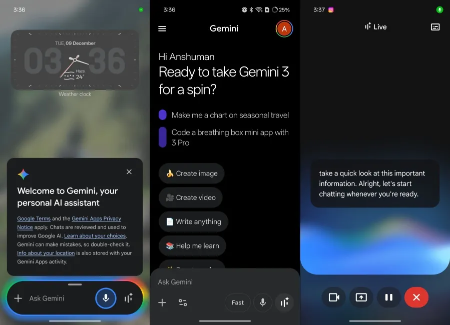 Gemini and the AI assistant tier screenshot