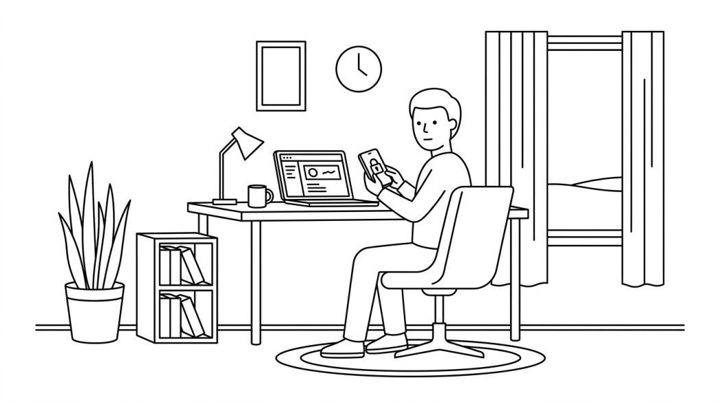 Black-and-white line illustration: a minimal Notion-style scene representing get a secure virtual phone number (best services and how to pick).