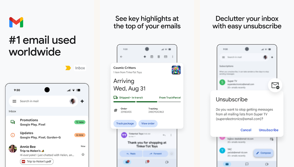 Gmail (2025 rebuild) screenshots on Android