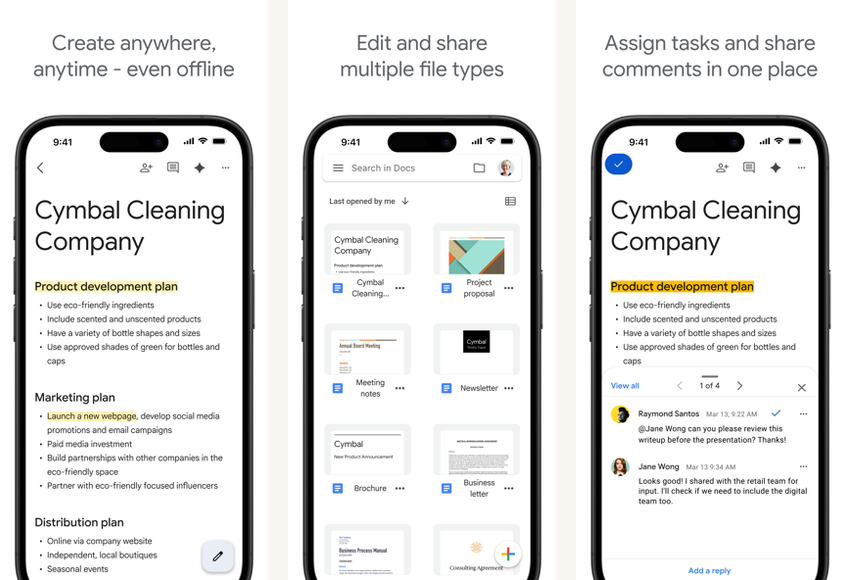 Google Docs screenshots on Android