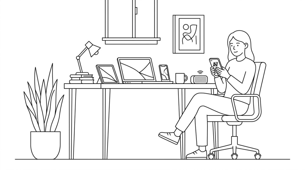 Black-and-white line illustration: a minimal Notion-style scene representing where to download pixel wallpapers (including the new pixel 9 and 8a set).