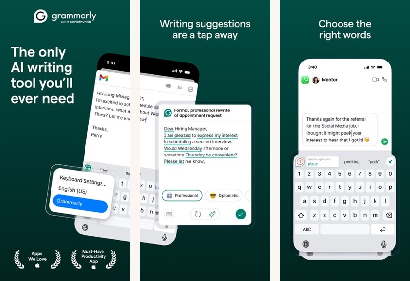 Grammarly screenshots on Android